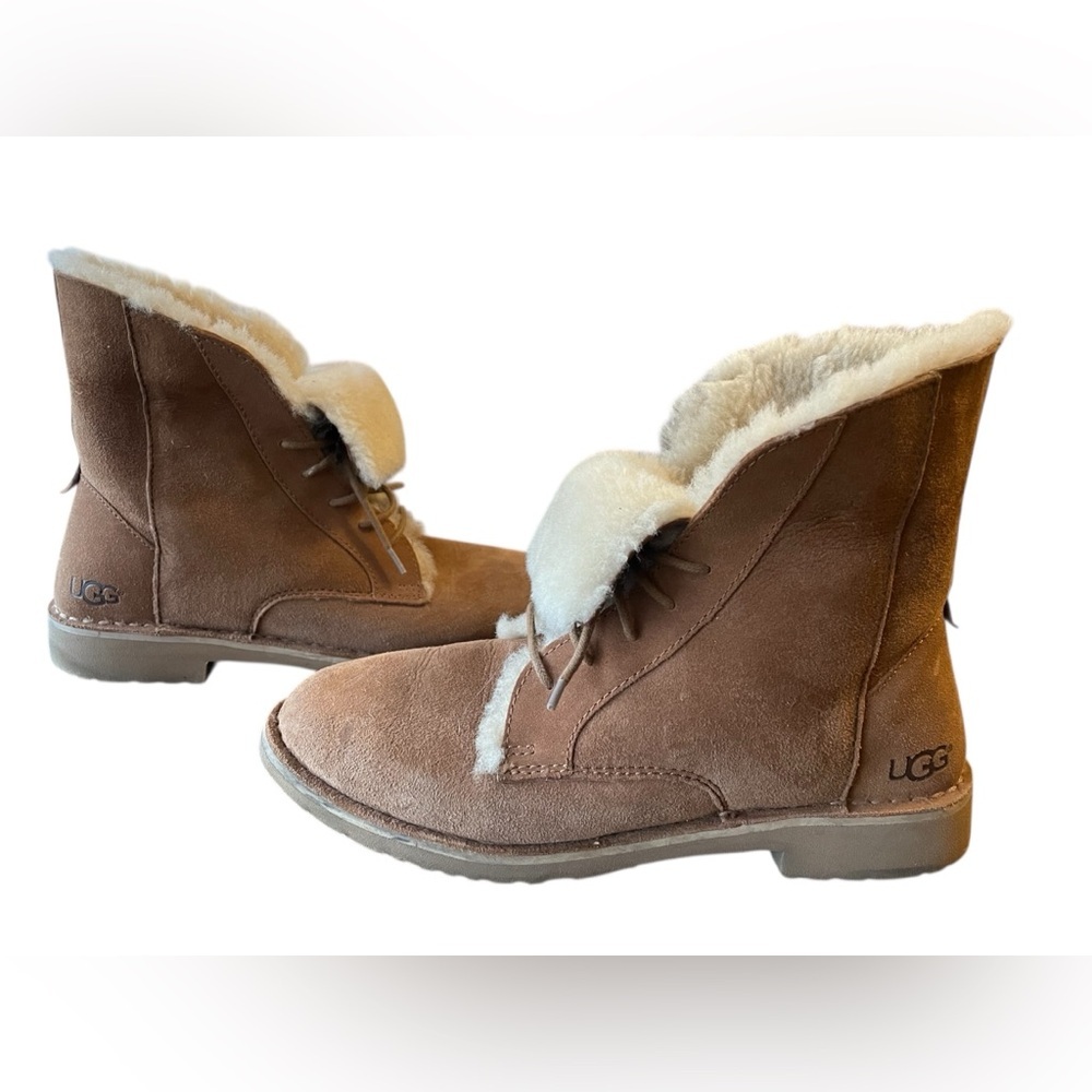 UGG QUINCY CHESTNUT SUEDE/ SHEEPSKIN ANKLE BOOTS - Picture 1 of 6